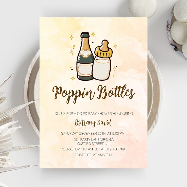 Poppin Flaskor Coed Baby Shower Cute Baby Flaska Inbjudningar (Skapare uppladdad)