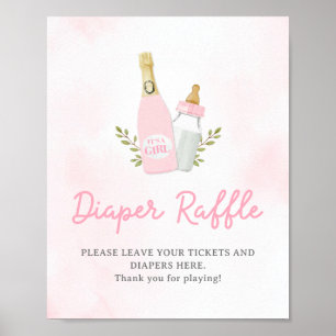 Poppin Flaskor Girl Baby Shower Diaper Raffle Sign Poster