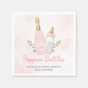 Poppin Flaskor Girl Baby Shower Rosa Papper Pappersservett