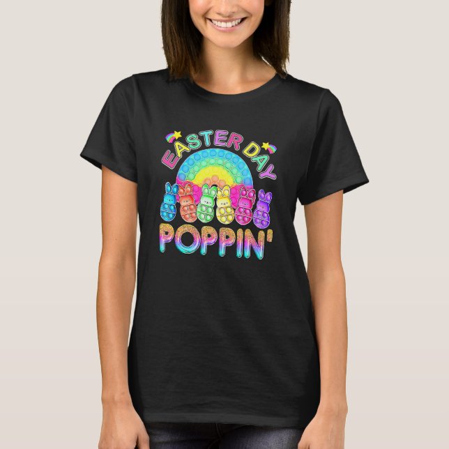 Poppin Rainbow Bunny Pop för Påsk-dagen T Shirt (Framsida)