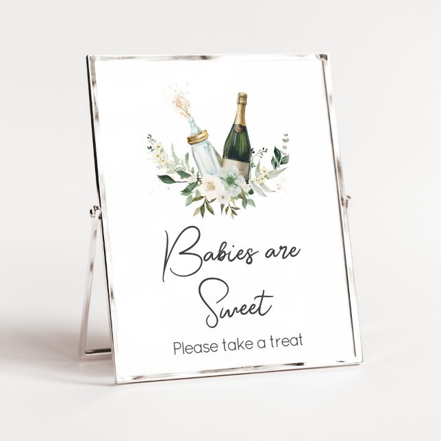 Poppin'Baby Flaskor Baby Shower Spädbarn är Sweet Poster (Poppin' Bottles Baby Shower Babies are Sweet Sign)