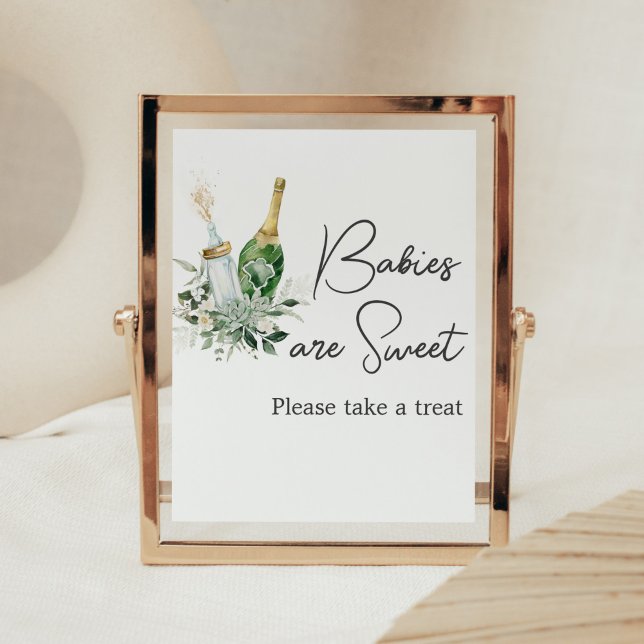 Poppin'Flaskor Baby Shower Spädbarn är Sweet Poster (Poppin' Baby Bottles Baby Shower Babies are Sweet Sign)
