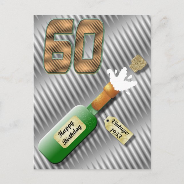Popping Champagne Flaska 60:e födelsedagsvykort Vykort (Framsida)