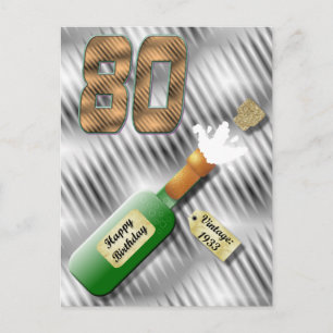 Popping Champagne Flaska 80:e födelsedagsvykort Vykort