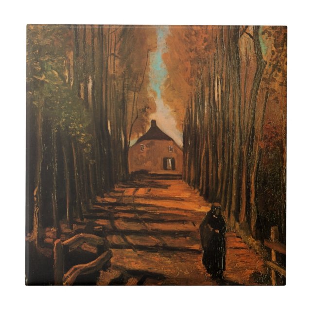 Popplarallé på hösten av Vincent van Gogh Kakelplatta (Framsidan)