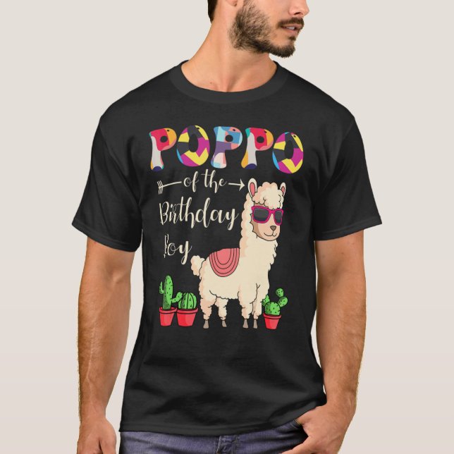 Poppo of the Birthday Boy Lama Bday Party Celebra T Shirt (Framsida)