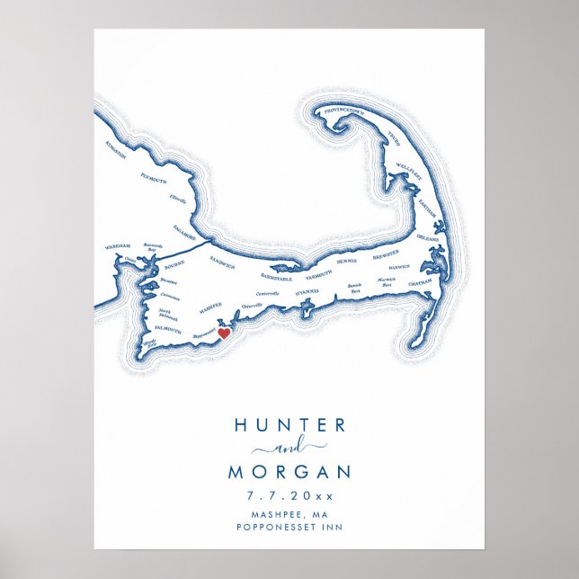 Popponesset Inn Bröllop Navy Gästbok Poster (Framsidan)