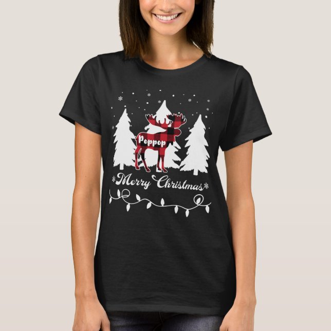 Poppop Älg Buffalo Röd Rutig Jul Matchande  T Shirt (Framsida)