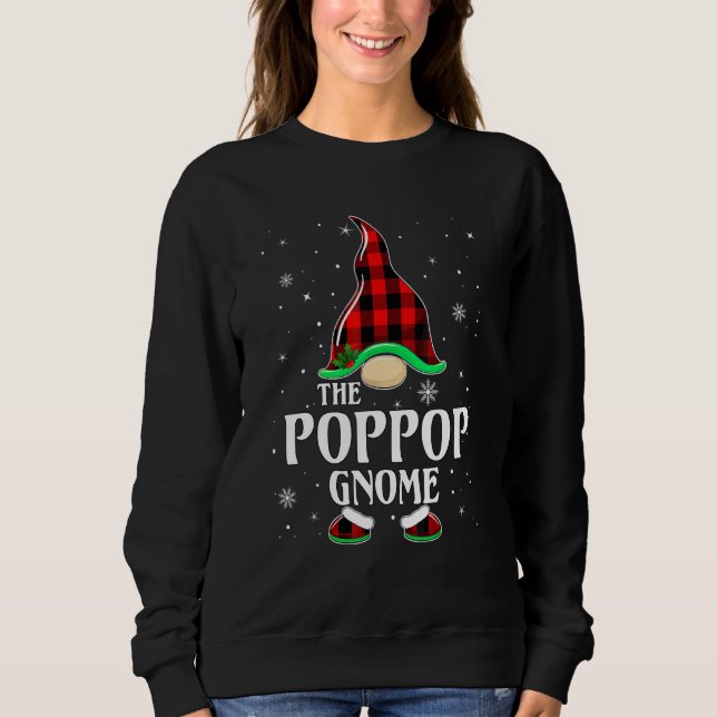 Poppop Gnome Buffalo Randig Matchande Familj Jul T Shirt (Framsida)