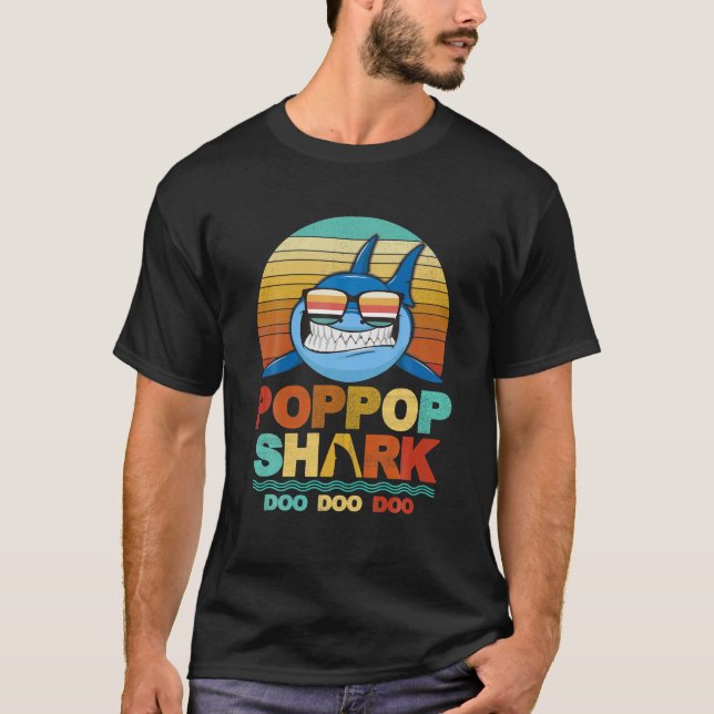 Poppop Shark Retro Grandpa Fars dag Gift T Shirt (Framsida)