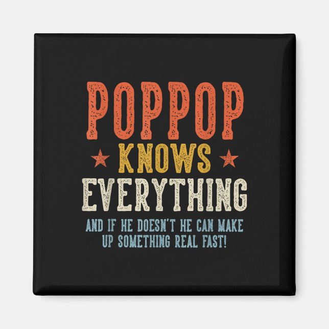 Poppop vet allt fars dag retro vintage magnet (Framsidan)