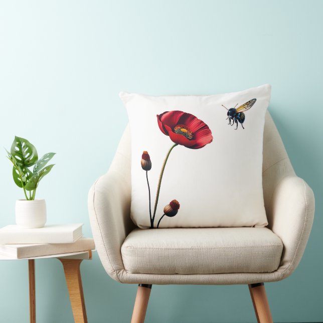 Poppy and Bee Cotton Dekorativ kudde (Stol)