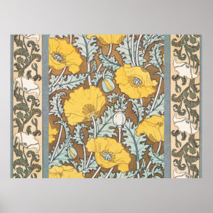 Poppy Art Nouveau-illustration Gul Blomma Poster