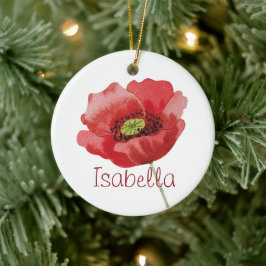 Poppy AUGUST Birthday Red Poppies Birth Flower Julgransprydnad Keramik