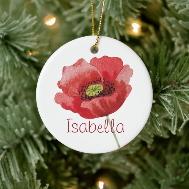 Poppy AUGUST Birthday Red Poppies Birth Flower Julgransprydnad Keramik (Träd)