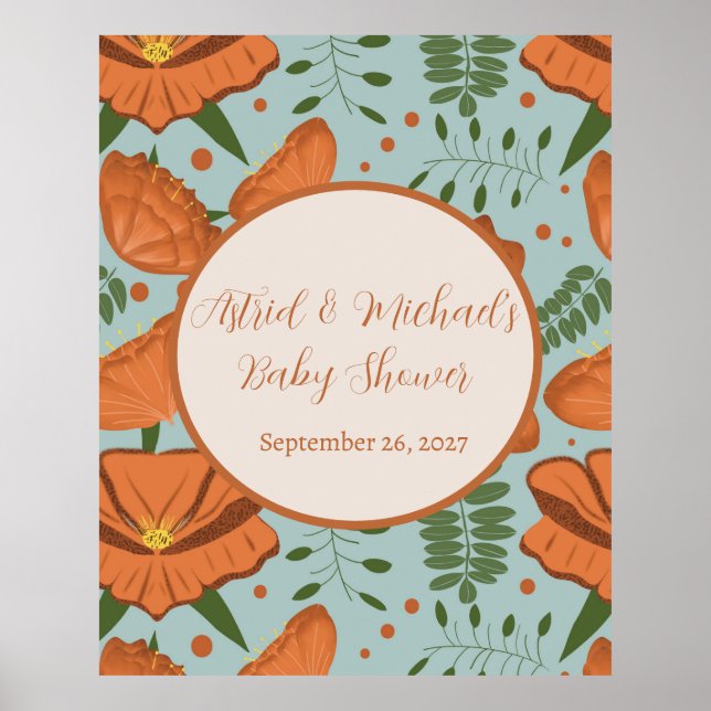 Poppy Baby Shower för Orange av Wildblomma Poster (Framsidan)