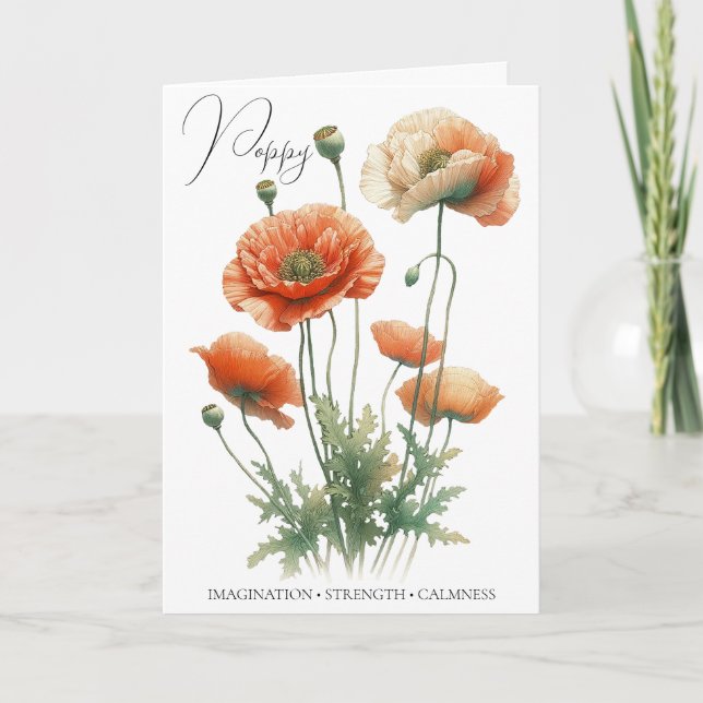 Poppy Birth Flower August Birthday Card Kort (Framsida)