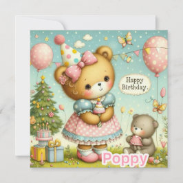 POPPY ~ Birthday Card ~ Nalle ~ Flyttkort