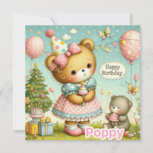 POPPY ~ Birthday Card ~ Nalle ~ Flyttkort