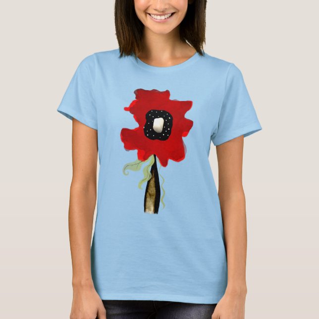 Poppy black polka dots grönt löv tshirt t shirt (Framsida)