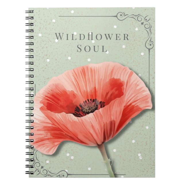 Poppy Blommig Anteckningsbok | Vildblomma Själ Jou (Framsidan)