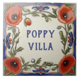 Poppy Blommigt Anpassningsbar House Namn Plate Sig Kakelplatta
