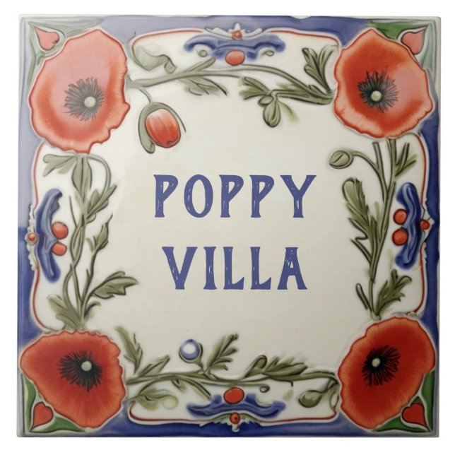 Poppy Blommigt Anpassningsbar House Namn Plate Sig Kakelplatta (Framsidan)