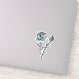 Poppy Blommigt Blue Klistermärken