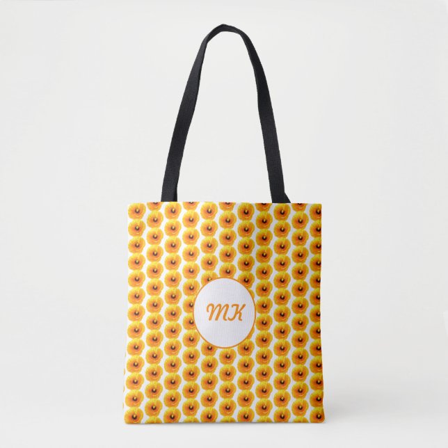 Poppy Blommigt Golden Guld Gult Monogram Gift Tygkasse (Framsida)