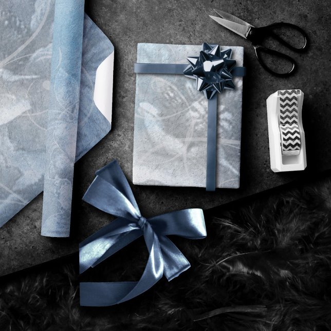 Poppy Blommigt | Gorgisk blå Dusty Hued Flower Presentpapper (Skapare uppladdad)