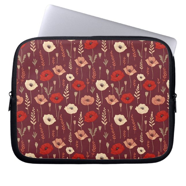 Poppy Blommönster Laptop Fodral (Framsidan)