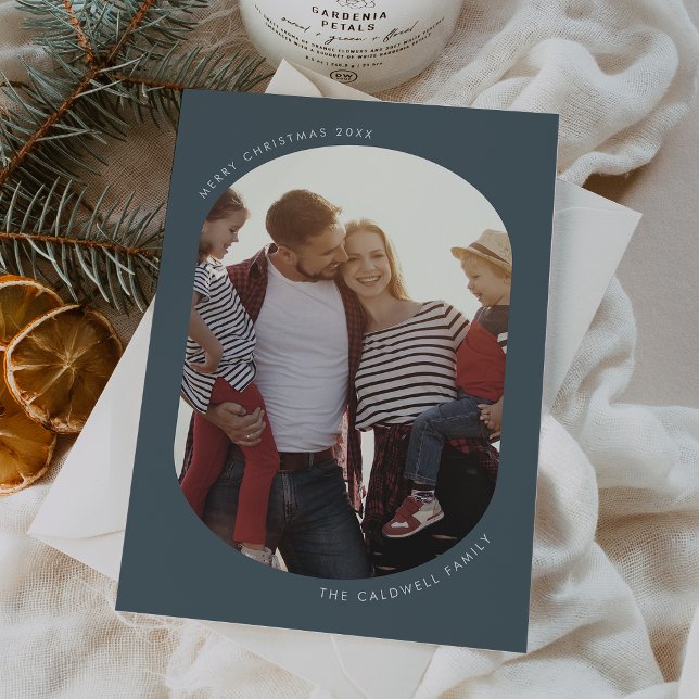 POPPY Blue Modern Roligt Family DIY Photo Jul Julkort (POPPY Blue Modern Fun Family DIY Photo Christmas Holiday Card)