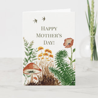 Poppy Botanical Birds Mother's Day Kort