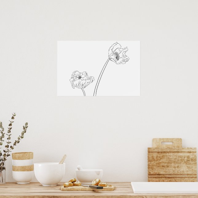 Poppy Botanical Line Art Poster (Kök)