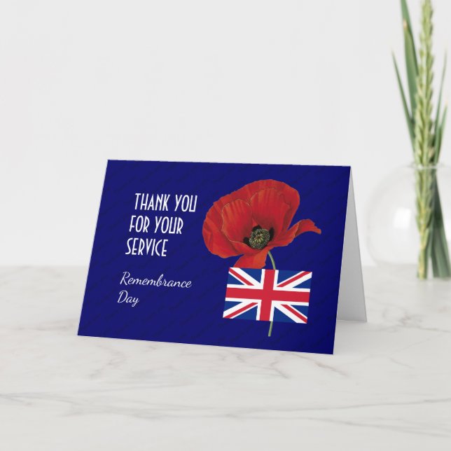 Poppy | Brittiska veteraner | Union Jack | REMEMBR Tack Kort (Framsida)