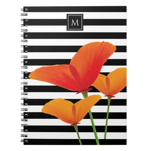 Poppy Chic Black Rand Monogram Anteckningsbok (Framsidan)