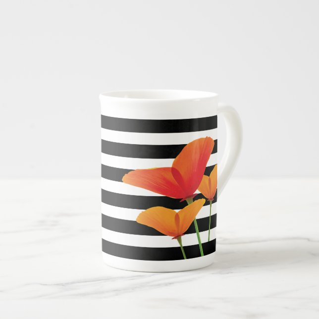 Poppy Chic Black Rand Monogram Benporslin Mugg (Framsida höger)
