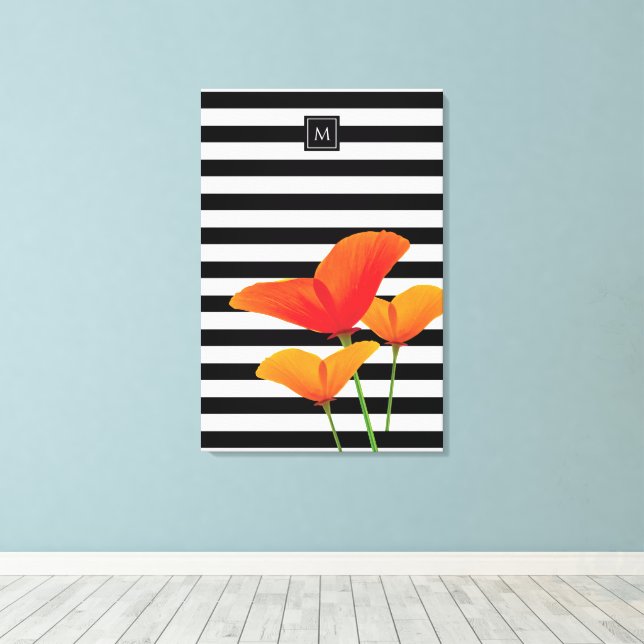 Poppy Chic Black Rand Monogram Canvastryck (Insitu (trägolv))
