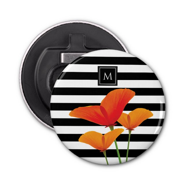 Poppy Chic Black Rand Monogram Flasköppnare (Framsidan)