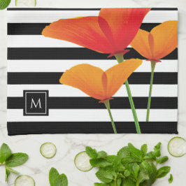 Poppy Chic Black Rand Monogram Kökshandduk