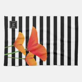 Poppy Chic Black Rand Monogram Kökshandduk