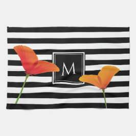 Poppy Chic Black Rand Monogram Kökshandduk