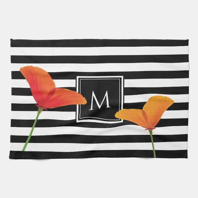 Poppy Chic Black Rand Monogram Kökshandduk (Horisontell)