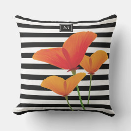 Poppy Chic Black Rand Monogram Kudde
