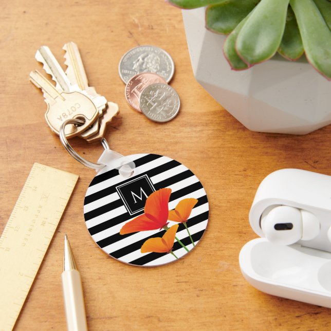 Poppy Chic Black Rand Monogram Nyckelring (Skrivbord)