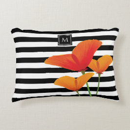 Poppy Chic Black Rand Monogram Prydnadskudde