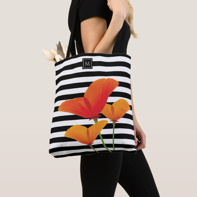 Poppy Chic Black Rand Monogram Tygkasse (Närbild)