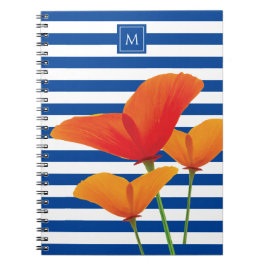 Poppy Chic Blue Rand Monogram Anteckningsbok