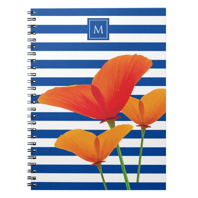 Poppy Chic Blue Rand Monogram Anteckningsbok (Framsidan)
