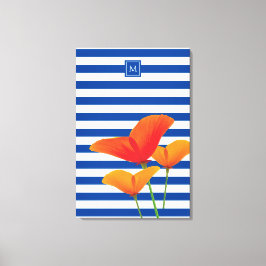 Poppy Chic Blue Rand Monogram Canvastryck